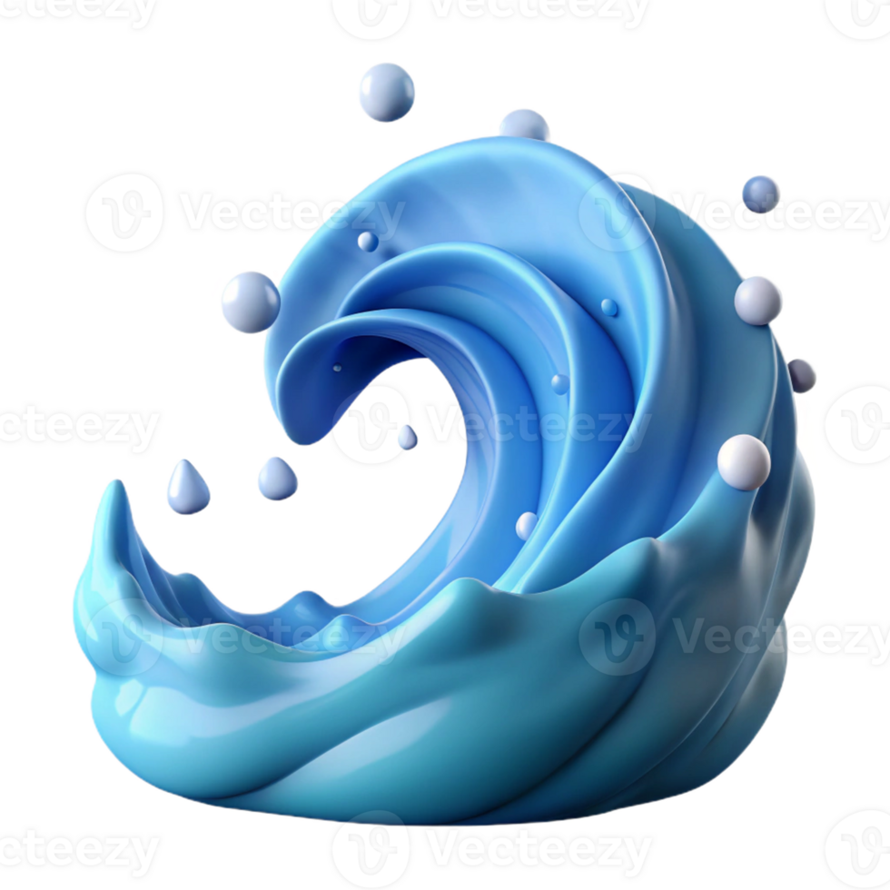 Dramatic 3D ocean wave icon with splashes. png