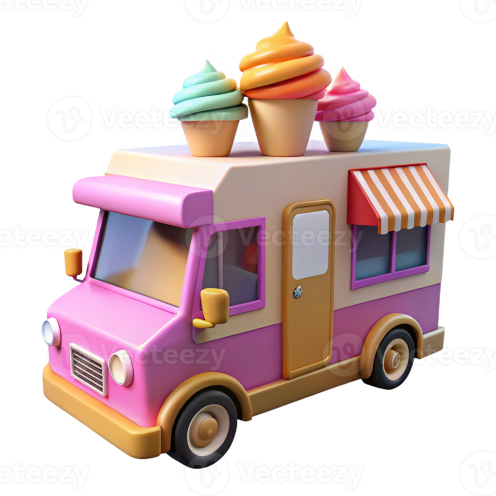 Realistic ice cream truck design for summer themes. png