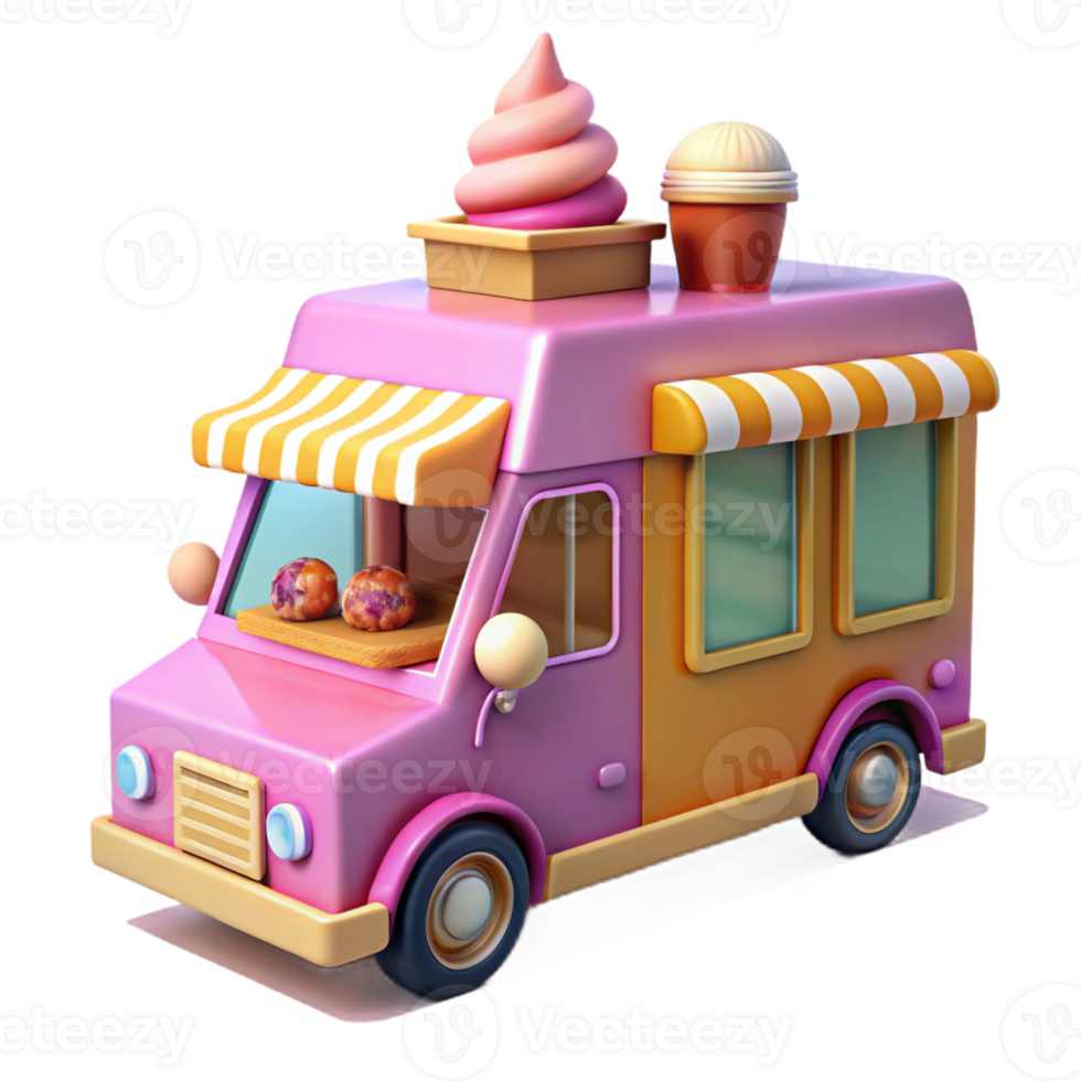 Vibrant 3D ice cream truck with colorful details. png