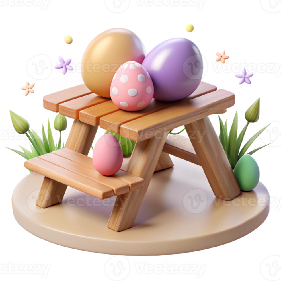 Spring picnic with vibrant Easter egg display. png