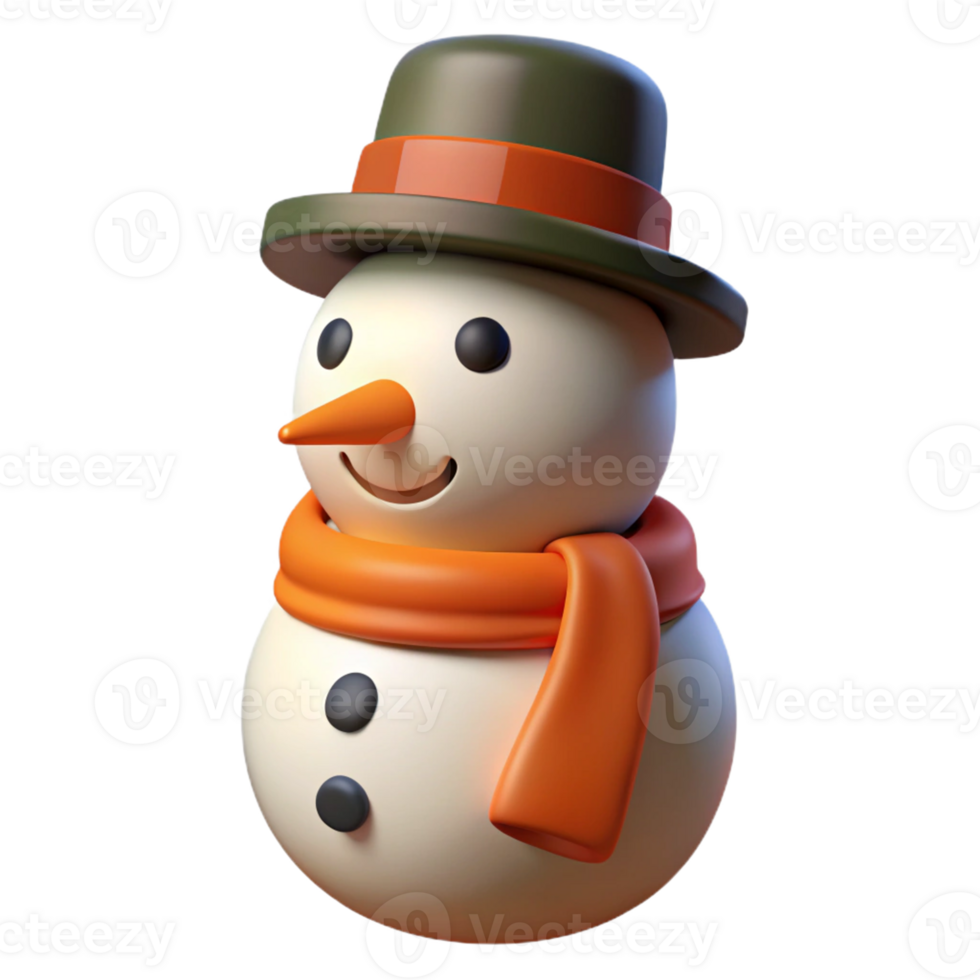 3D Snowman Wearing Bright Orange Scarf png