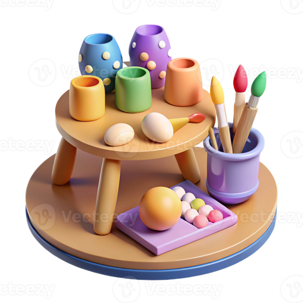 Artist's Table With Paints and Brushes png
