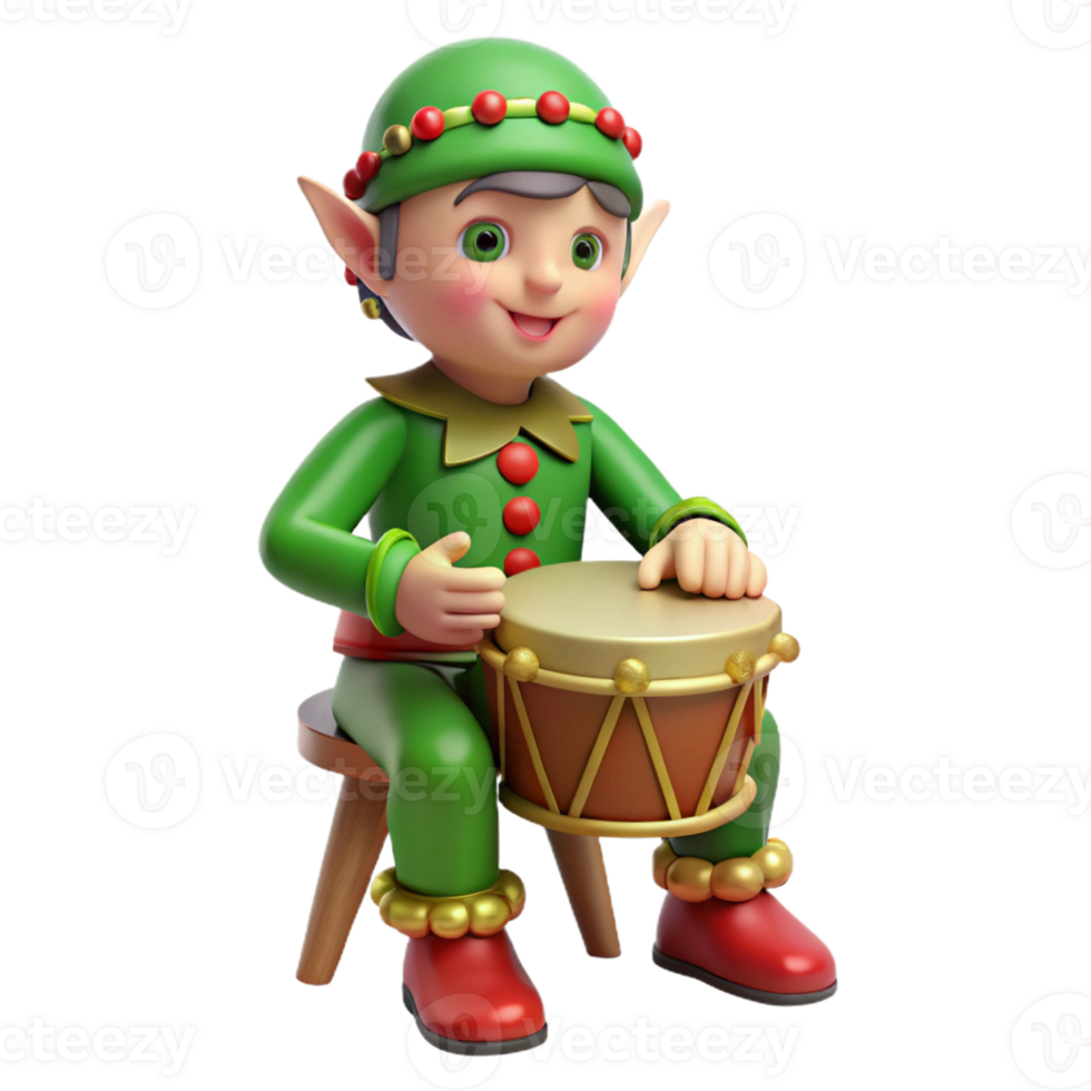 Festive Elf Enthusiastically Playing Drums png