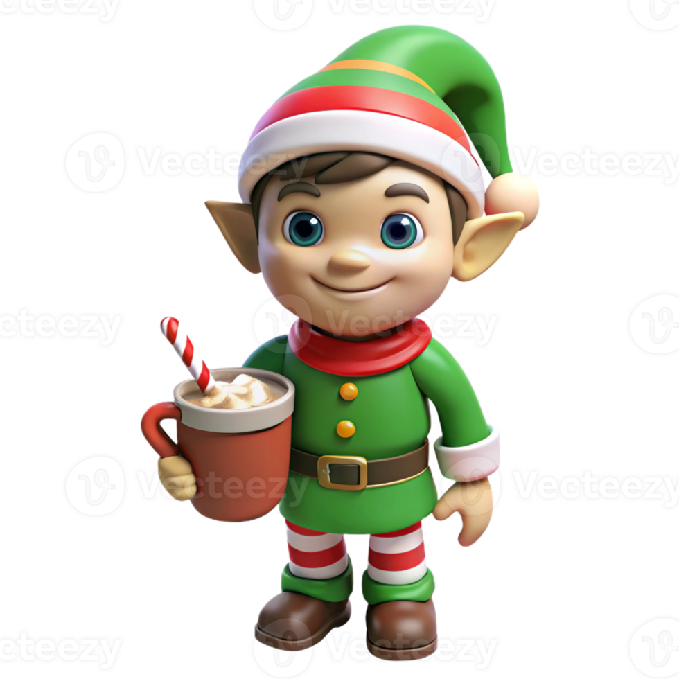 Festive Elf Enjoying Candy Cane Cocoa png