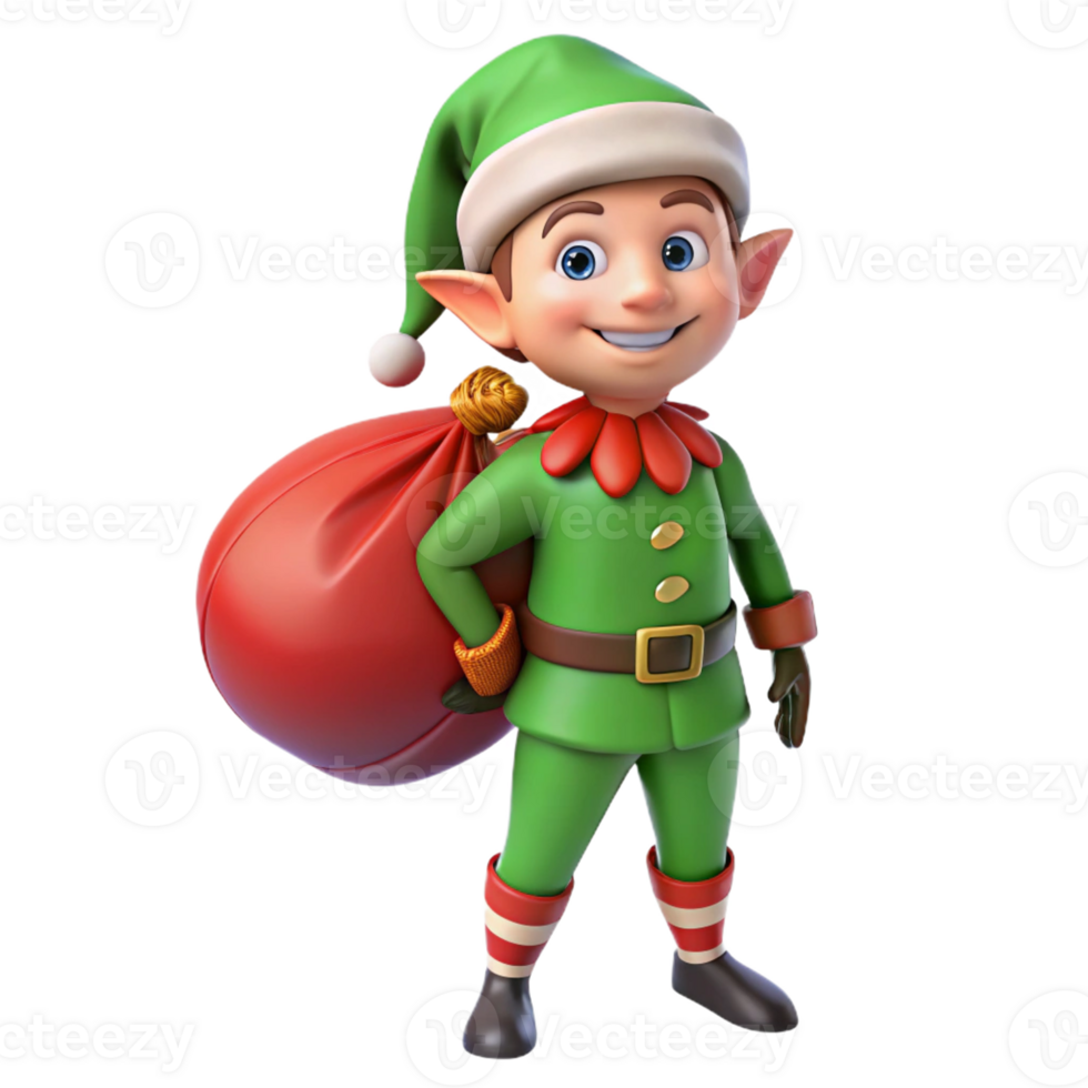 Santa Helper Elf Holding Gift Bag png