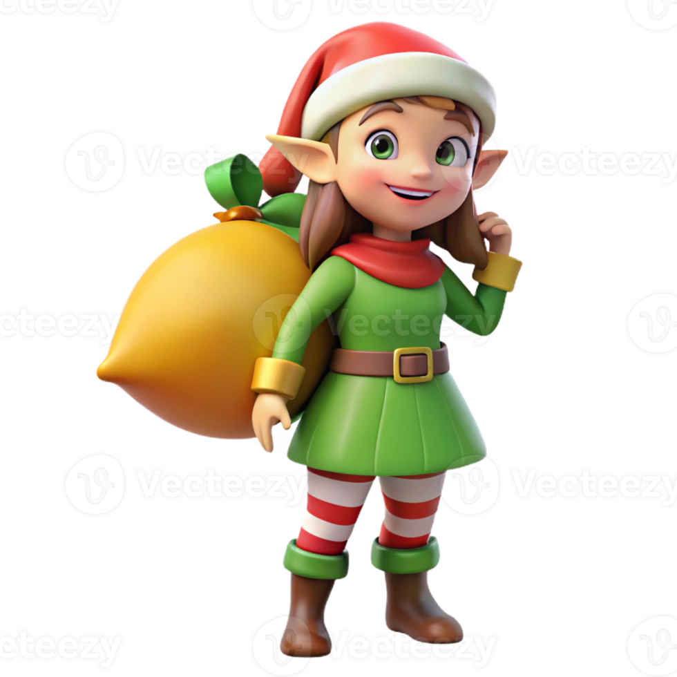 Christmas Elf Girl Holding Gift Sack png