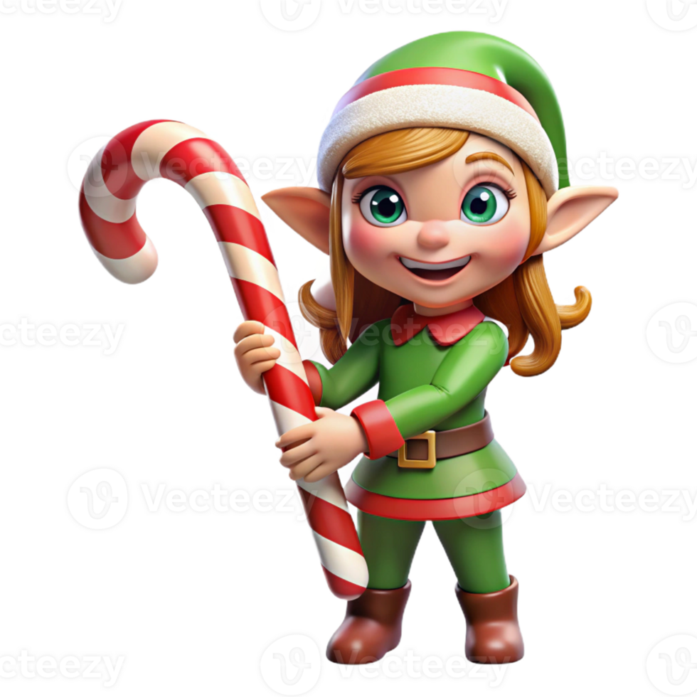 Festive Girl Holding Red Candy Cane png