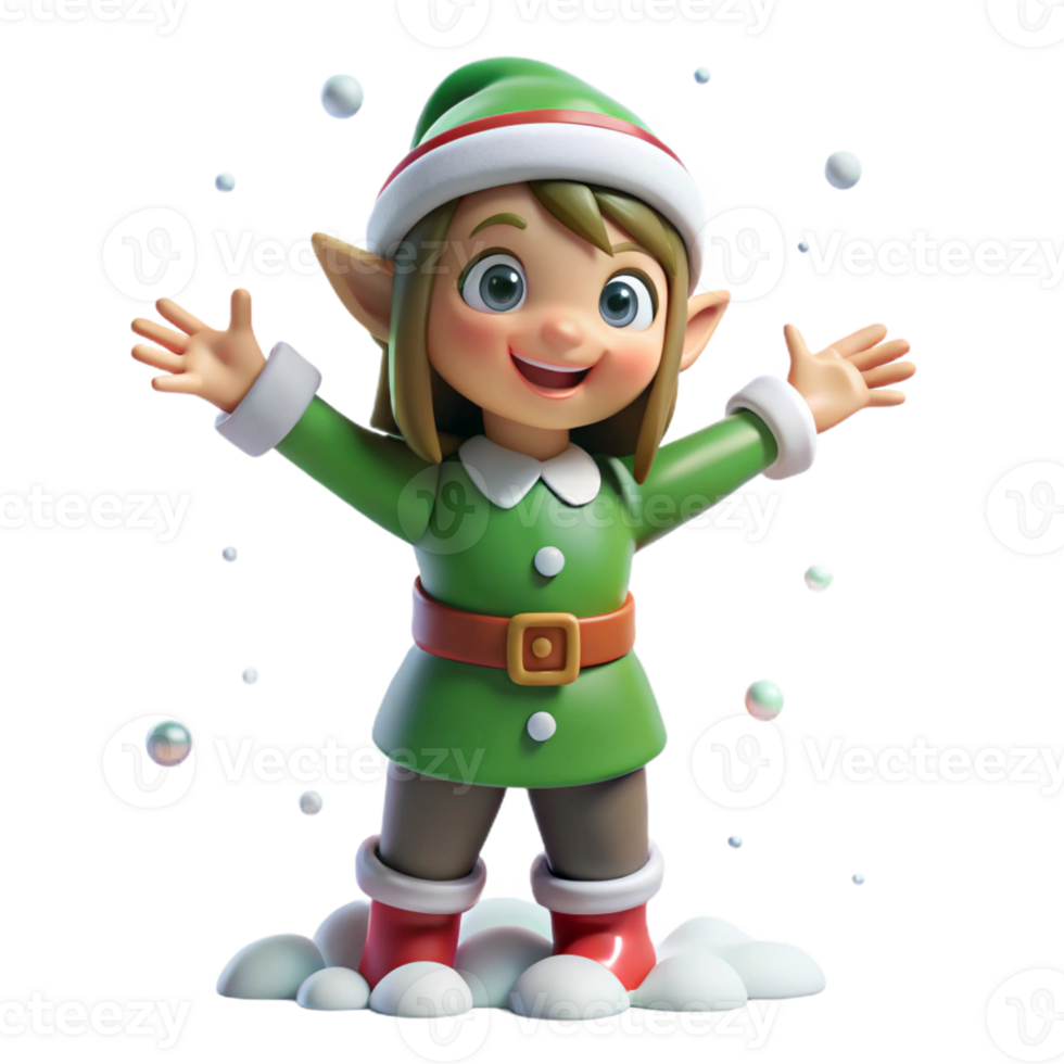Cheerful Christmas Elf Waving Enthusiastically png