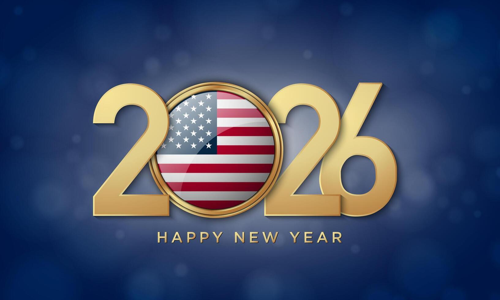2026 Happy New Year Background Design with American Flag Badge Illustration. vector