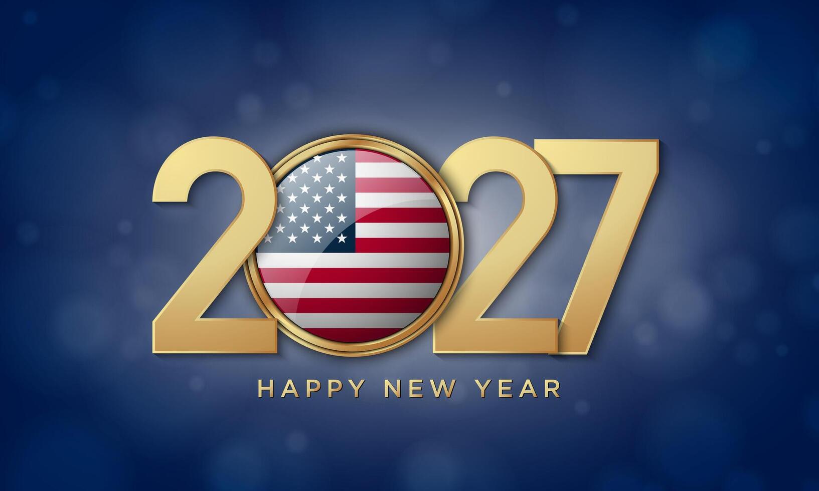 2027 Happy New Year Background Design with American Flag Badge. vector