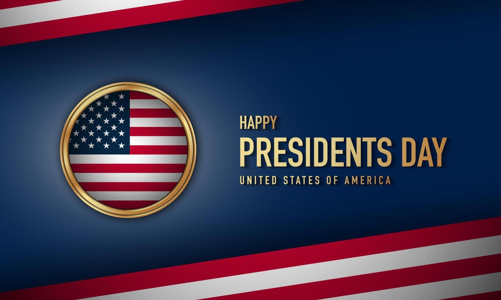 Presidents Day Greeting Card with Golden American Flag Badge. vector