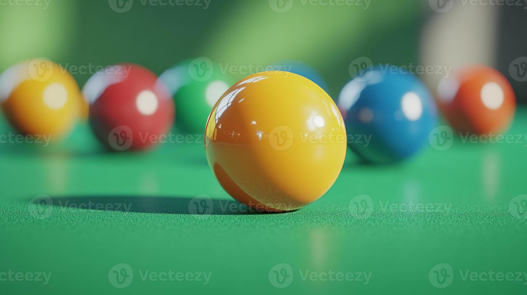 Billiard balls are set on a green felt table, showcasing vibrant hues and perfect for a game of pool. photo