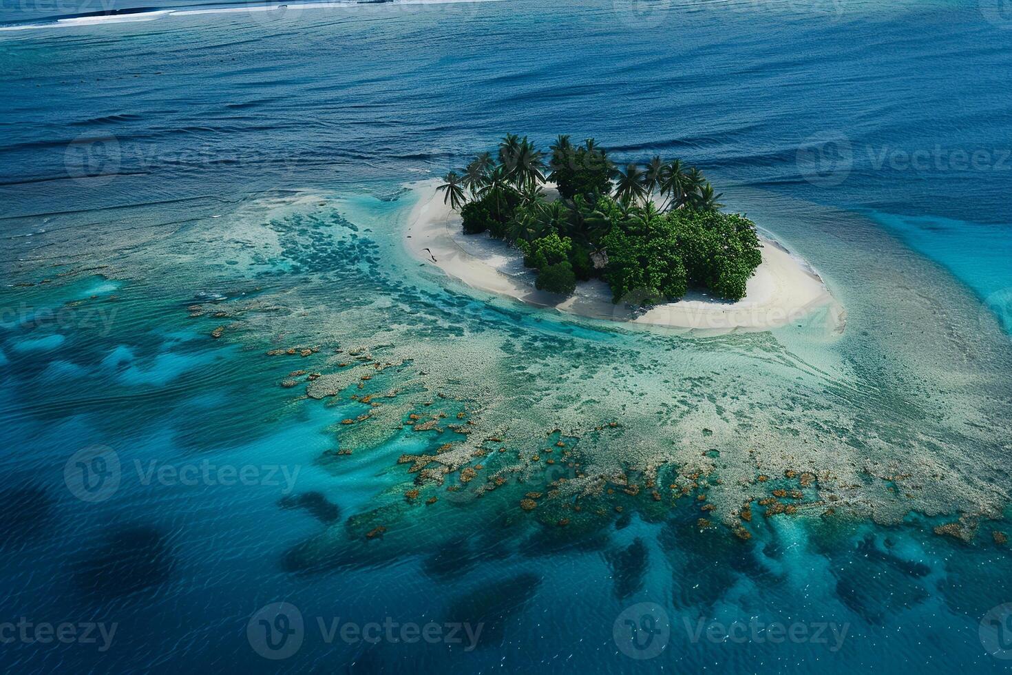Aerial View of a Secluded Island Paradise Surrounded by Crystal Clear Waters and Vibrant Coral Reefs photo