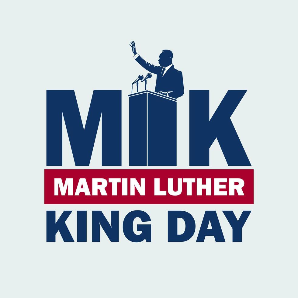 Martin Luther King Jr typography banner design. MLK Day lettering, US flag, light blue vector