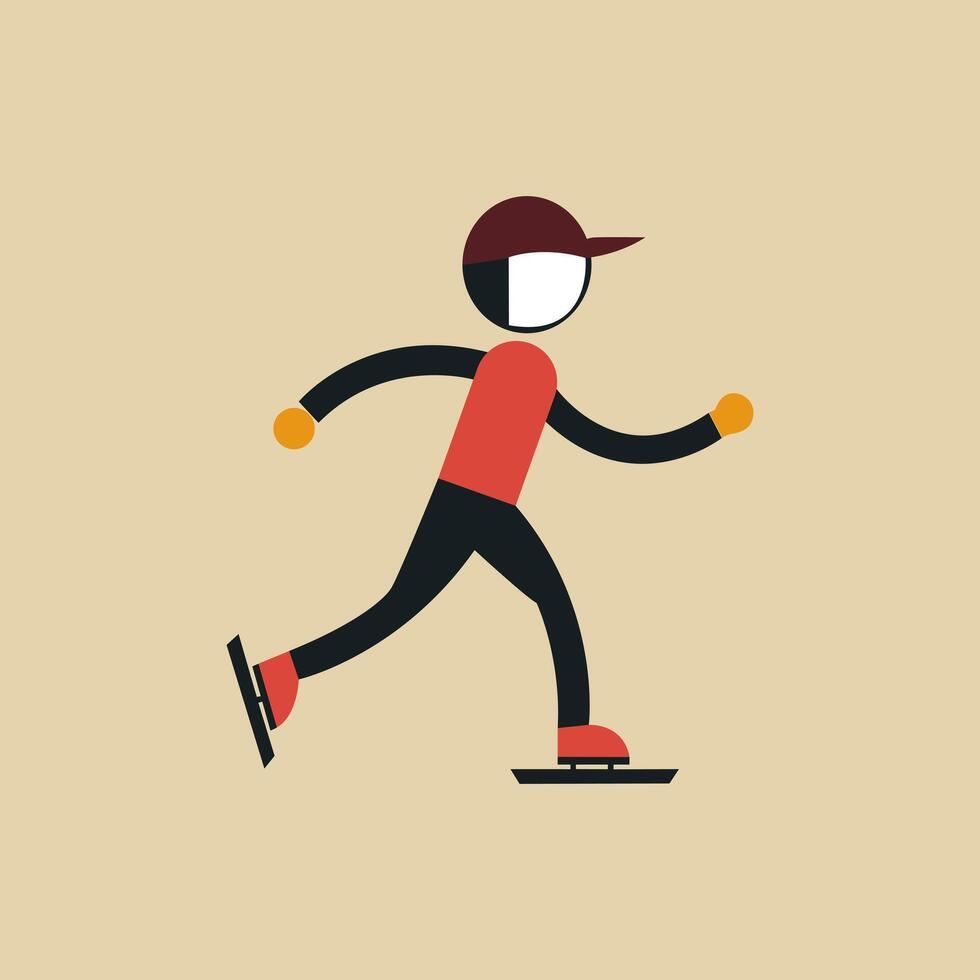 Illustration of a Person Ice Skating in a Red Shirt and Cap on a Winter Day vector