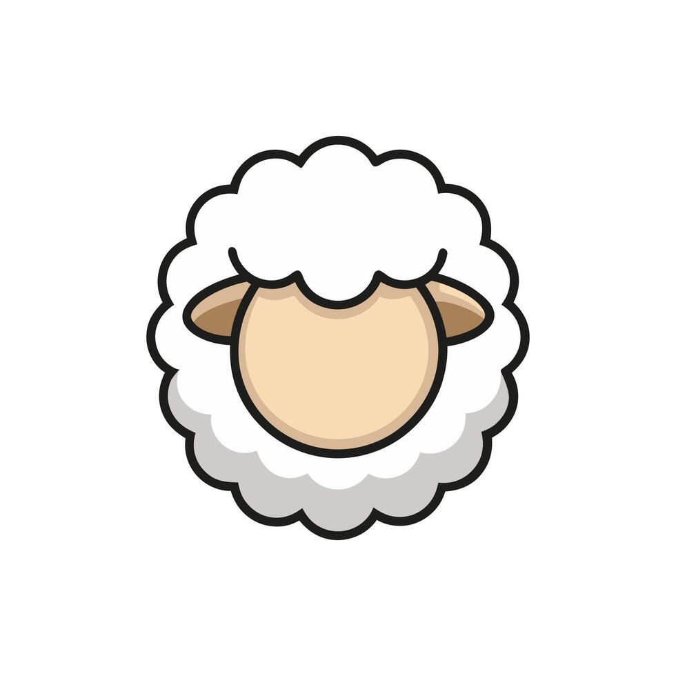 Cartoon Illustration of a Sheep's Face with Fluffy Wool and Ears vector