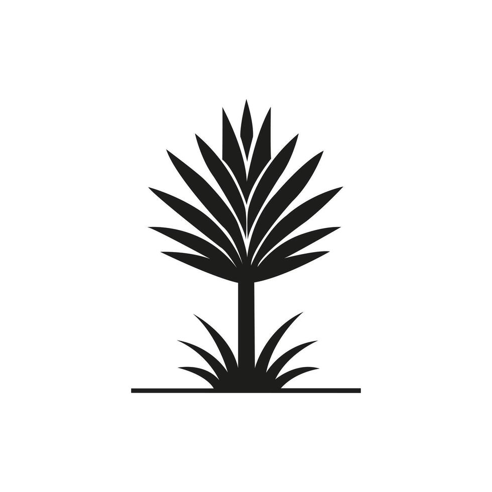 Minimalist Black and White Stylized Tree Illustration Featuring Abstract Leaves and Silhouette vector