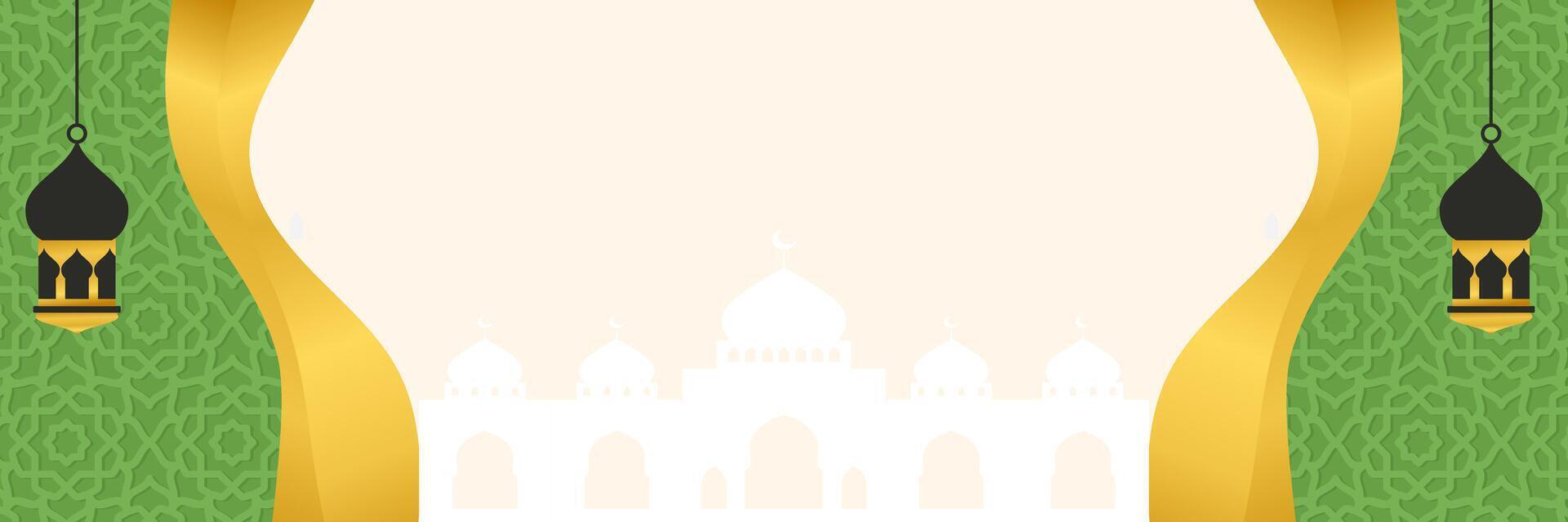 Islamic background with mosque silhouette and lanterns. Free copyspace area design. Template for Islamic holidays, Eid al-Fitr, Ramadan, Eid al-Adha vector