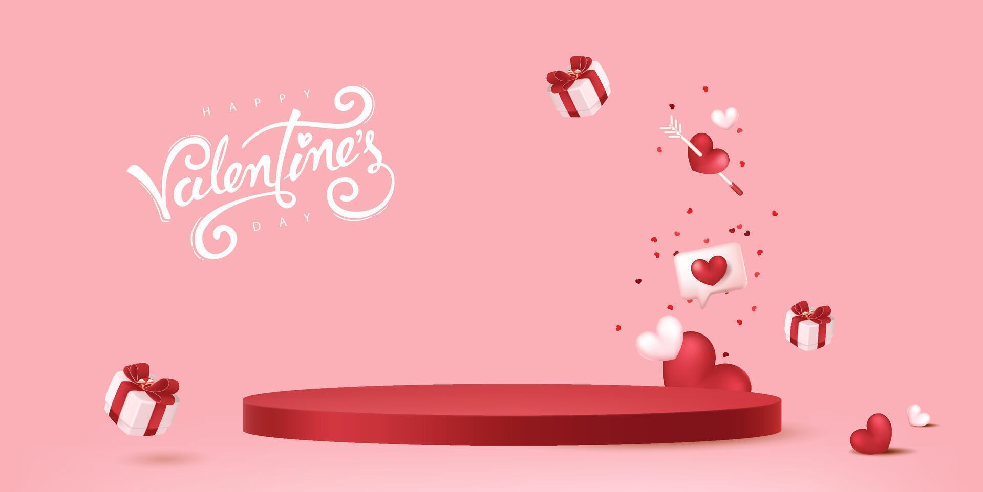 Valentine's day sale banner background with product display cylindrical shape. vector