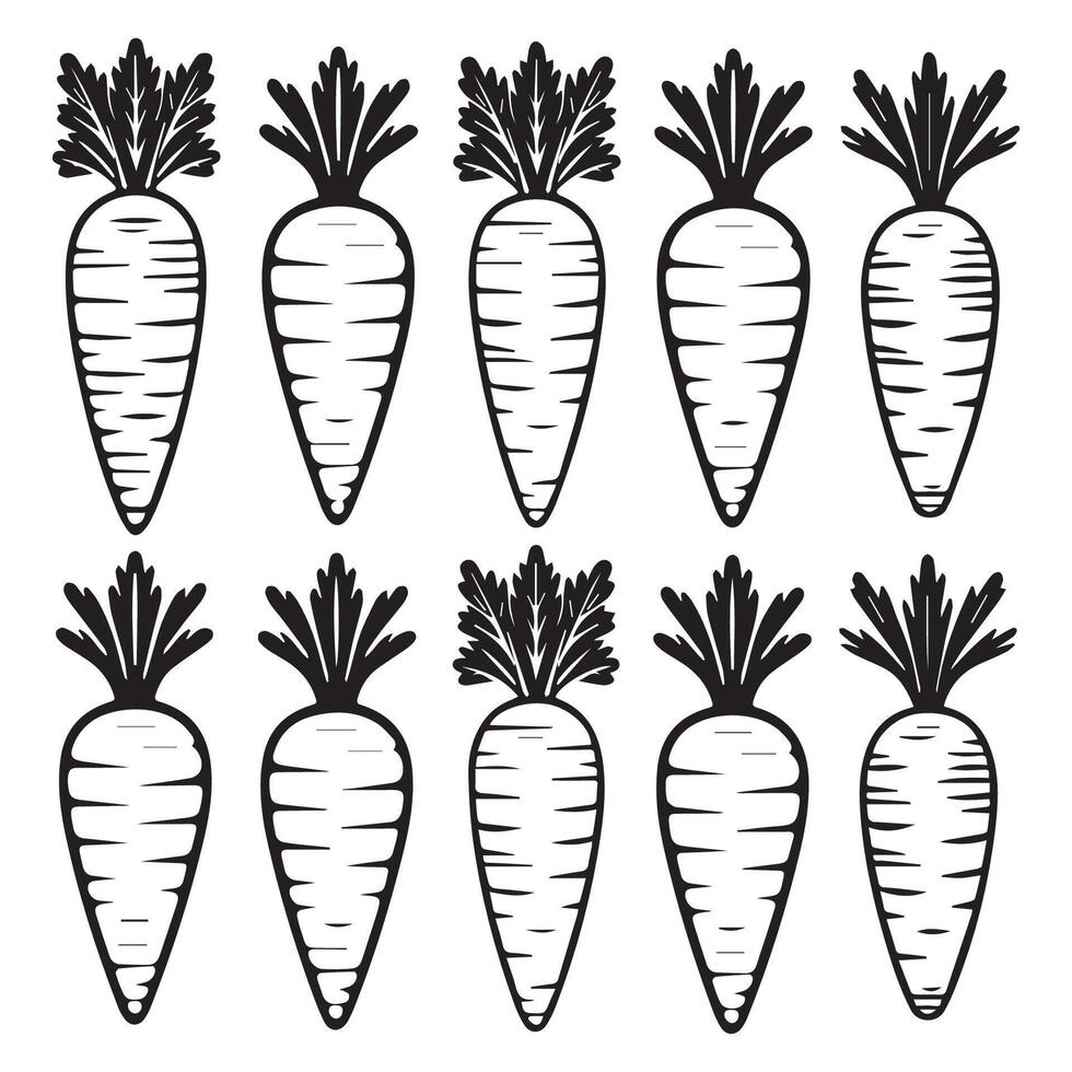 Collection of Black and White Carrot Icons outline vector