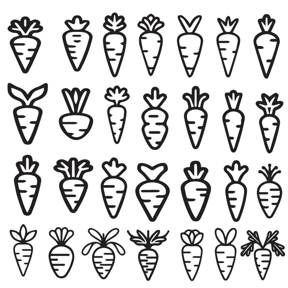 Collection of Black and White Carrot Icons design. vector