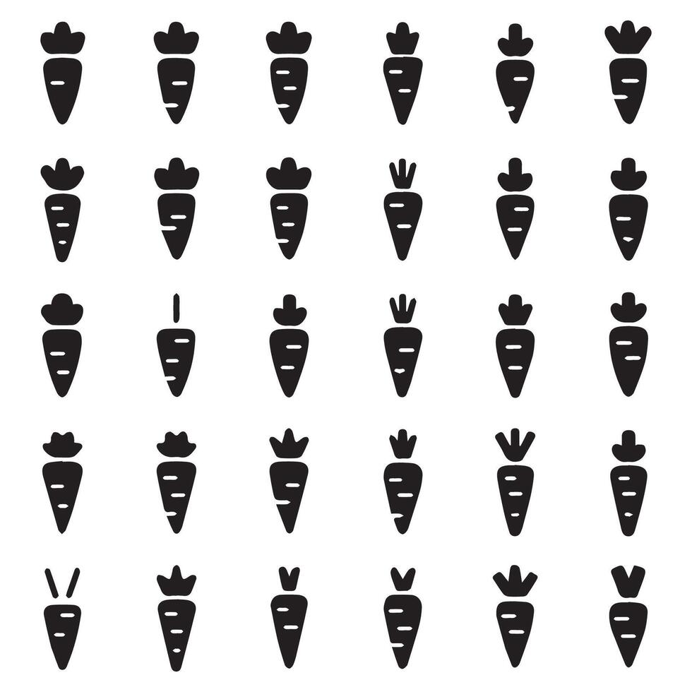 Collection of Black and White Carrot Icons bundle vector