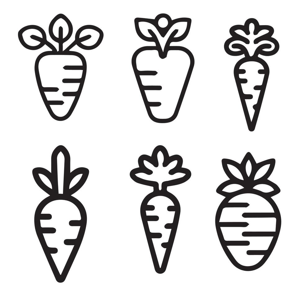 Collection of Black and White Carrot Icons outline design vector