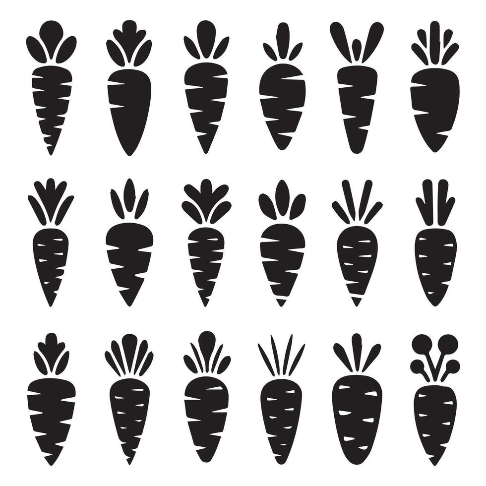 Bundle Collection of Black and White Carrot Icons vector
