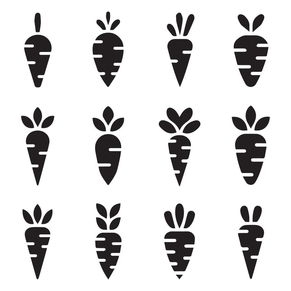 Many icon Set of Black and White Carrot vector