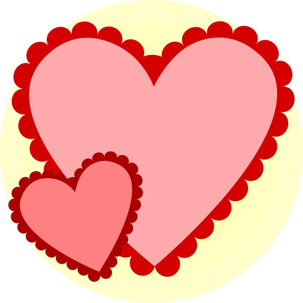 two hearts with red trim and a yellow background vector