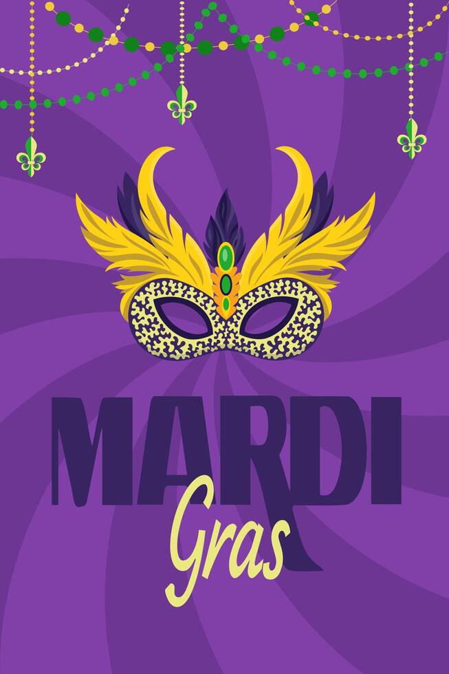 Dynamic carnival flyer with striking mask designed in vertical format template capturing lively atmosphere of masquerade celebration Perfect for event prints, greeting cards and festive banners vector