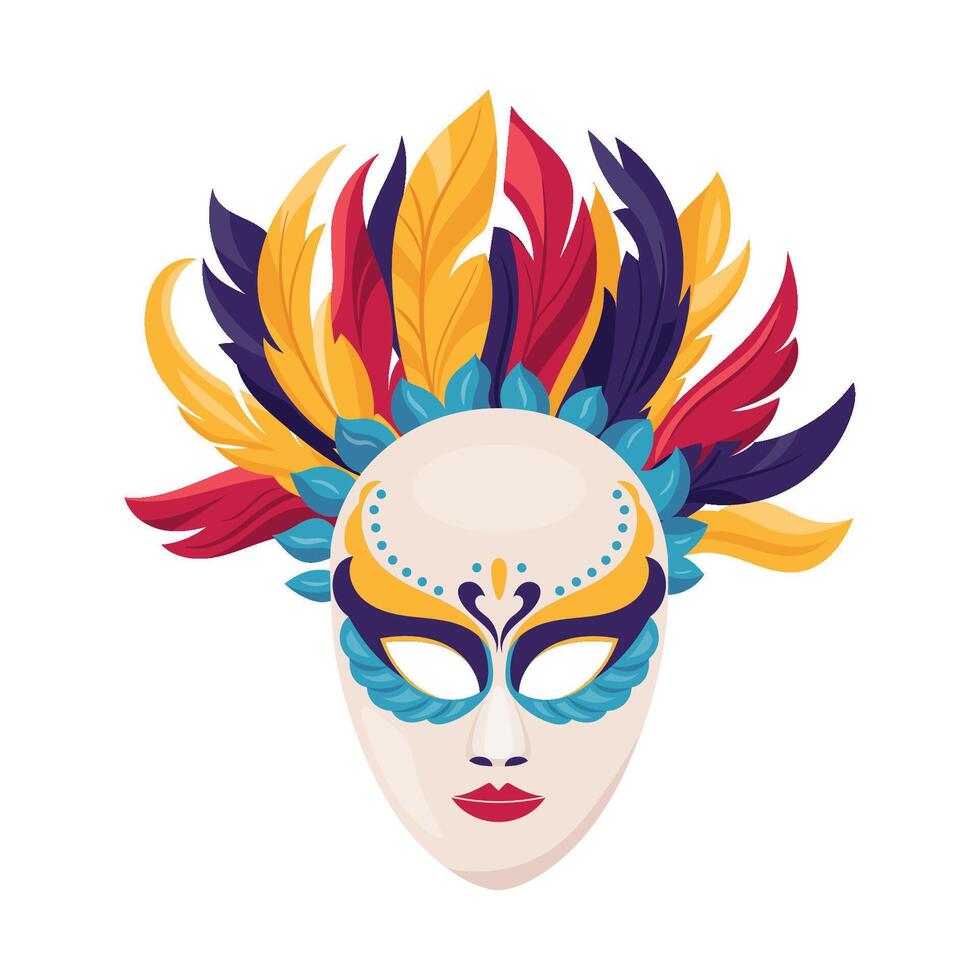 Authentic handmade venetian painted carnival face mask Mardi gras holiday feather masque Masquerade party face disguise accessory capturing spirit of celebration and intrigue at masquerade ball vector