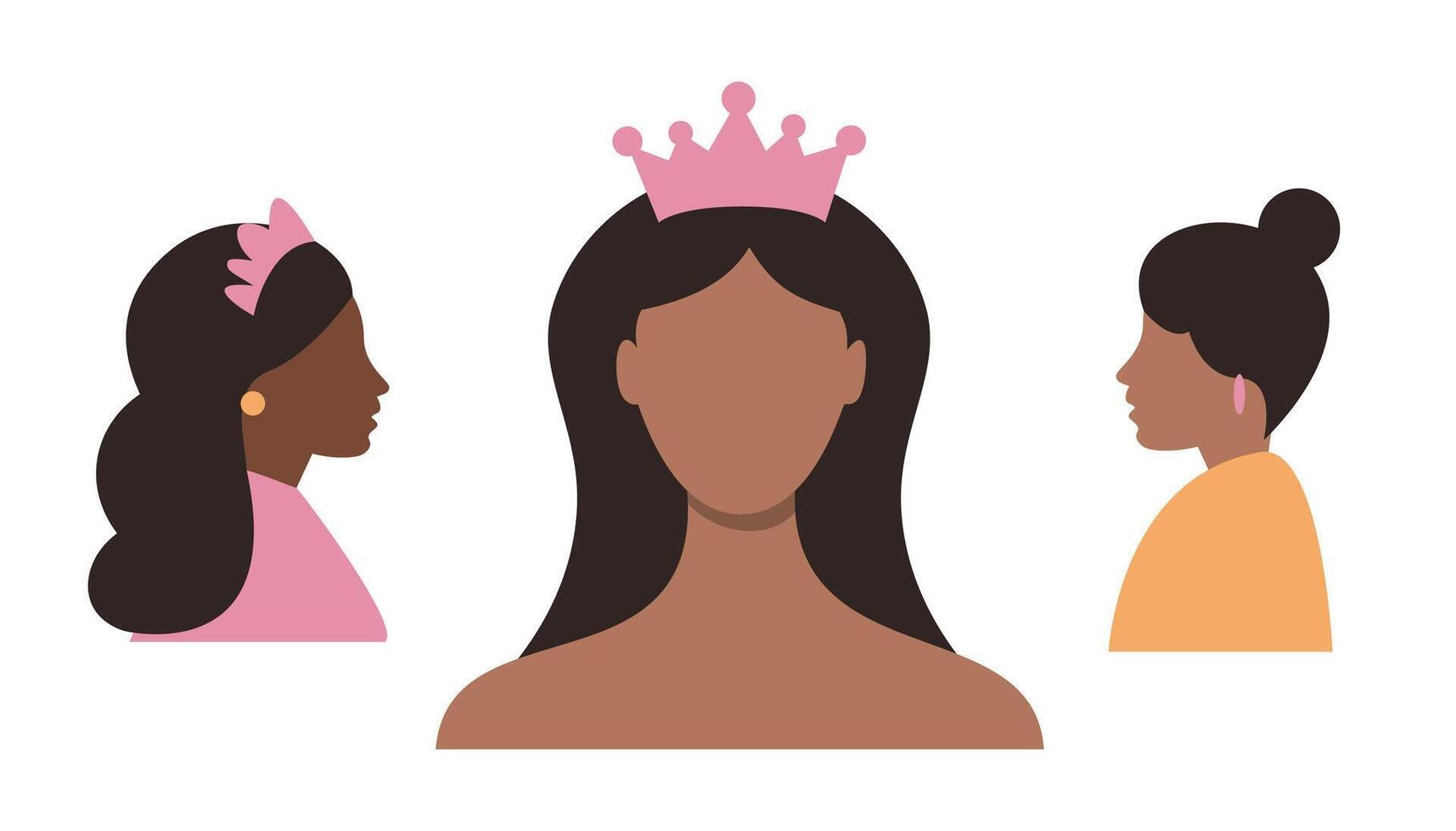 Three female silhouettes with crowns in simple graphic style. vector
