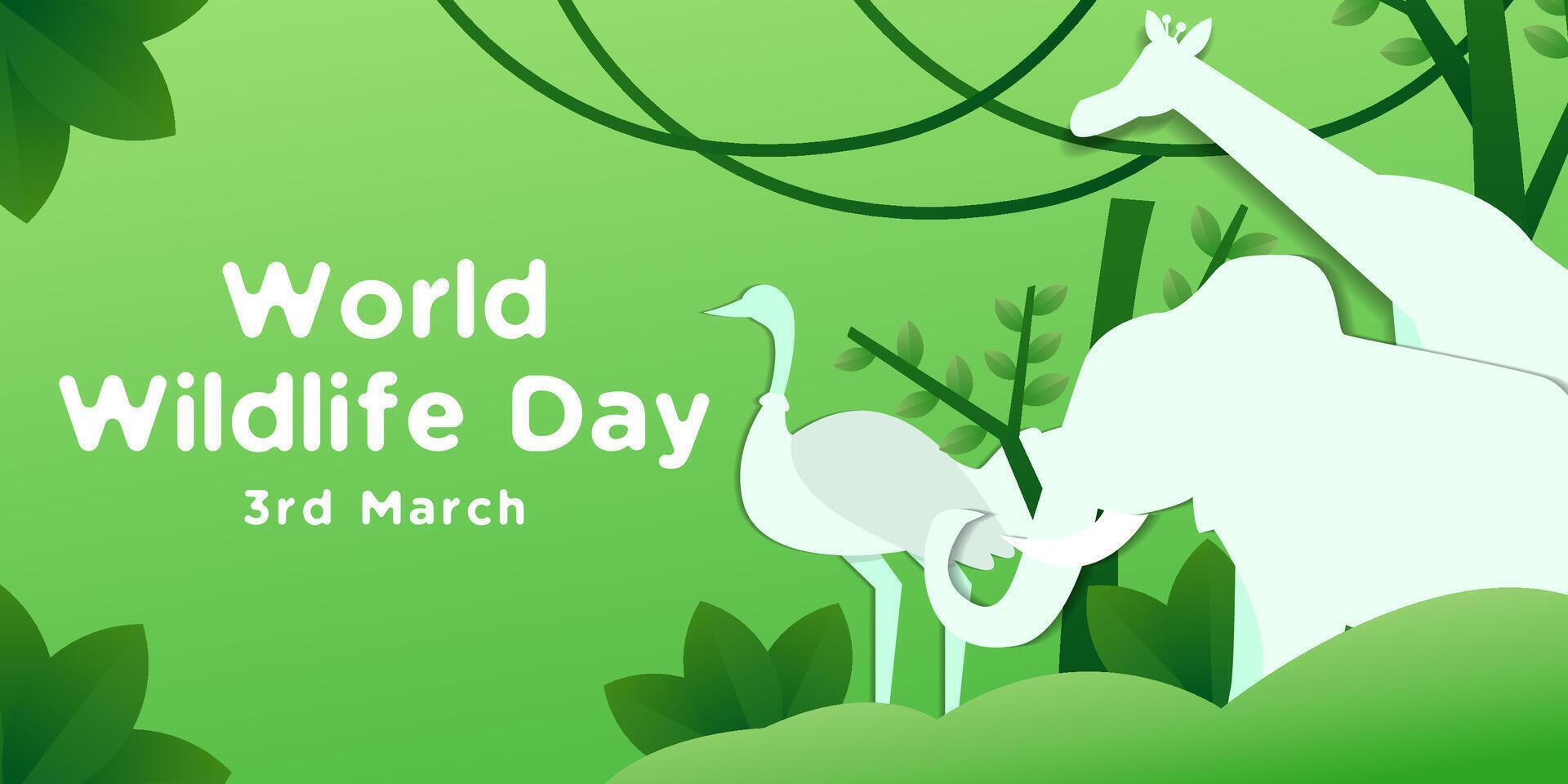 world wildlife day horizontal banner illustration in paper art style vector