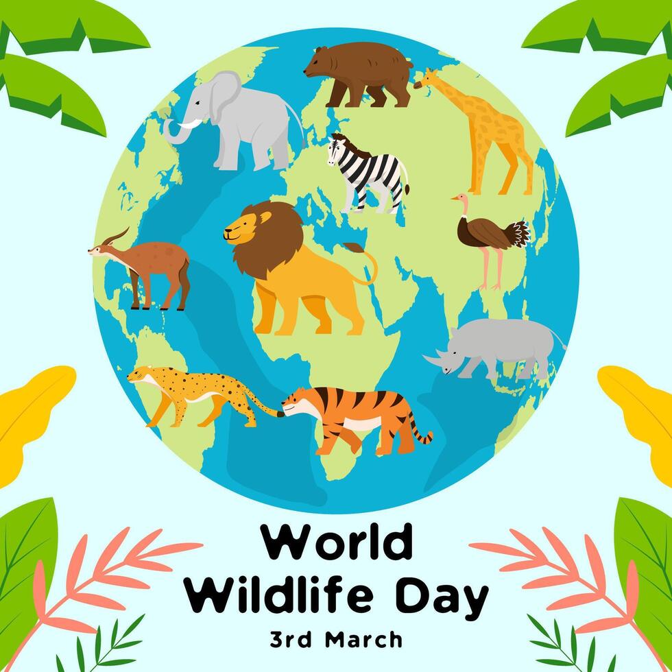 world wildlife day 3rd march illustration in flat design vector