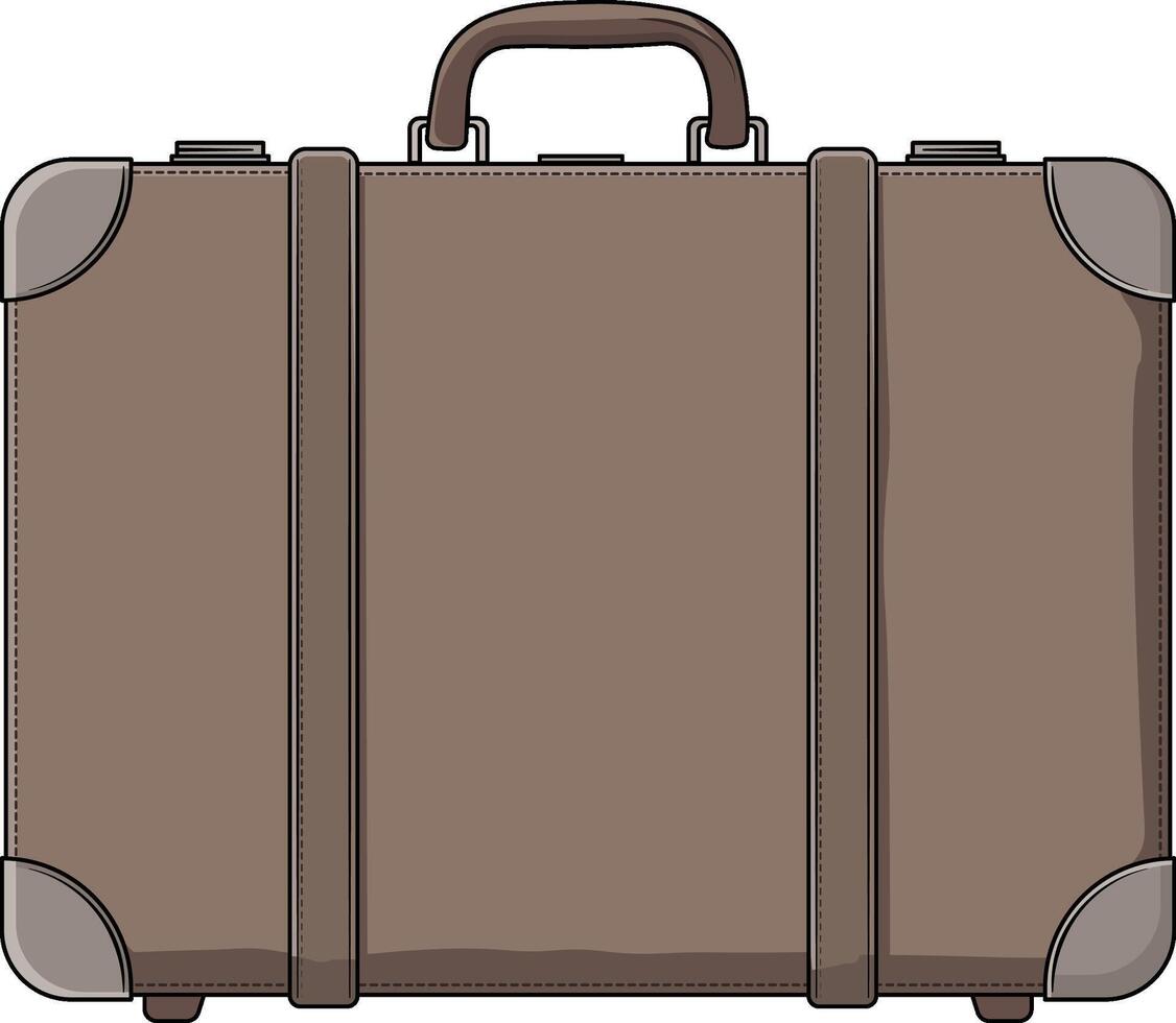 brown retro suitcase with black outline without background vector