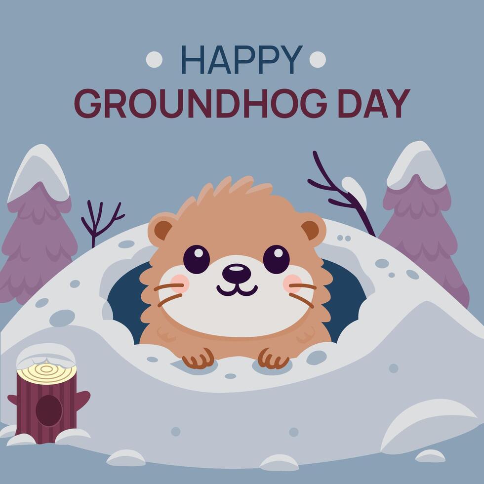 Happy Groundhog Day A Cute Groundhog in a Winter Wonderland vector