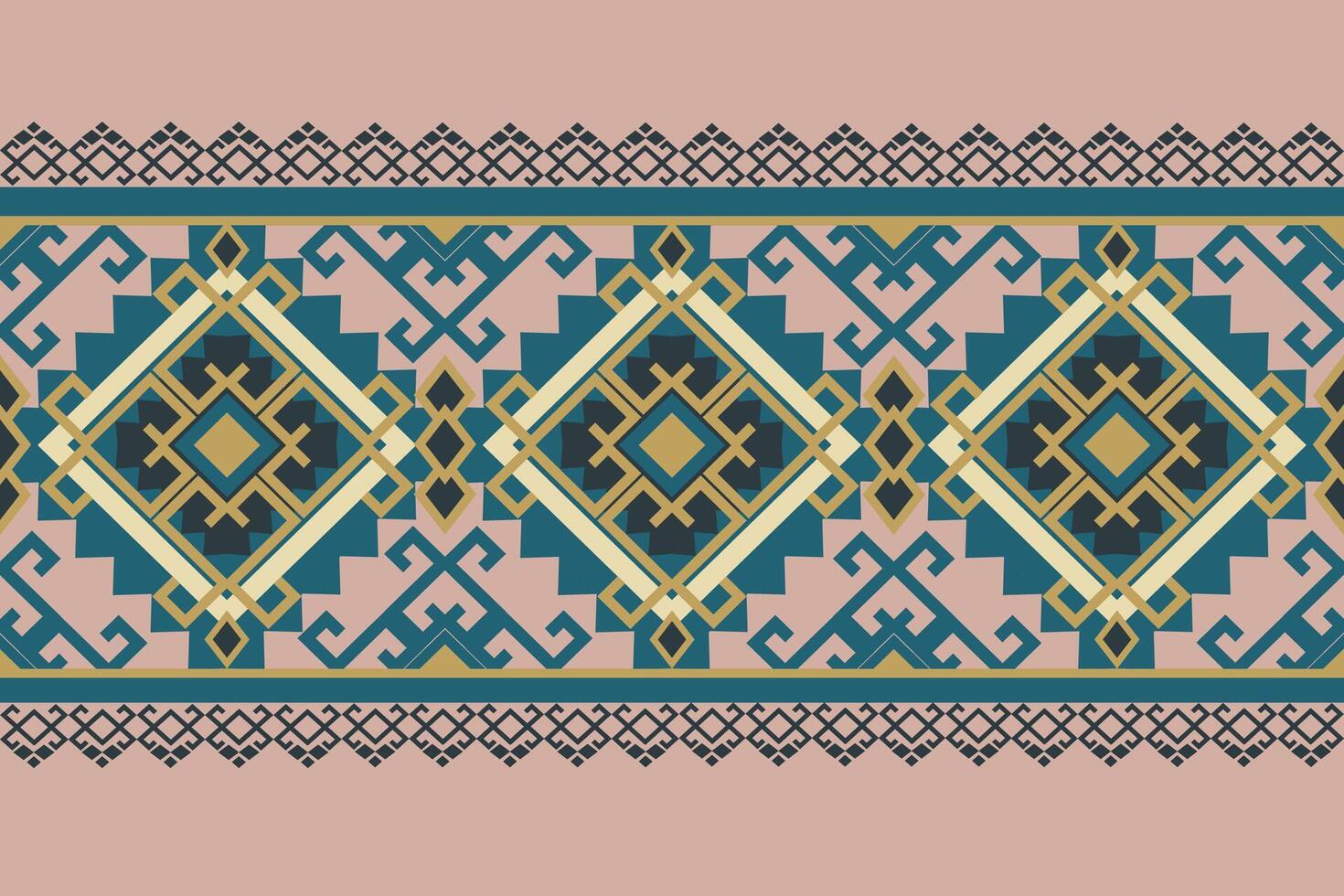 Seamless Bohemian Ethnic Textile Design with Pink and Green Geometric Tribal Border Pattern vector