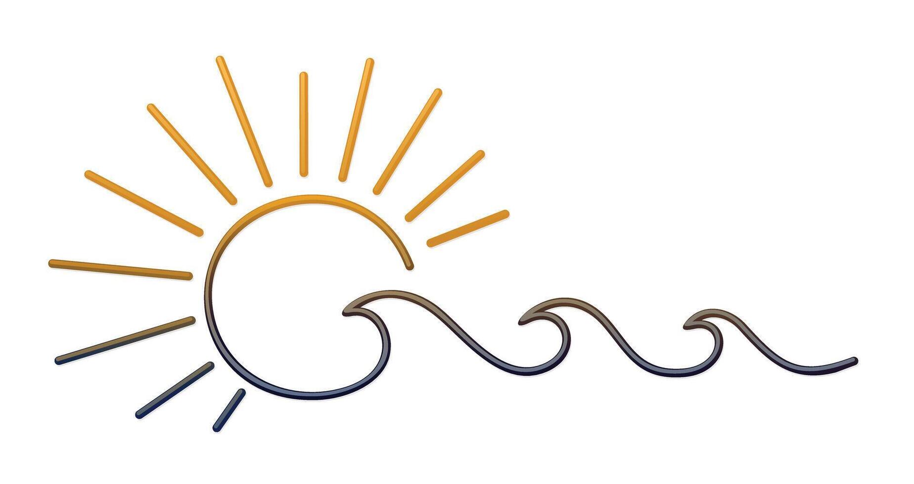 Stylized symbol of the sunrise with blue wave. vector