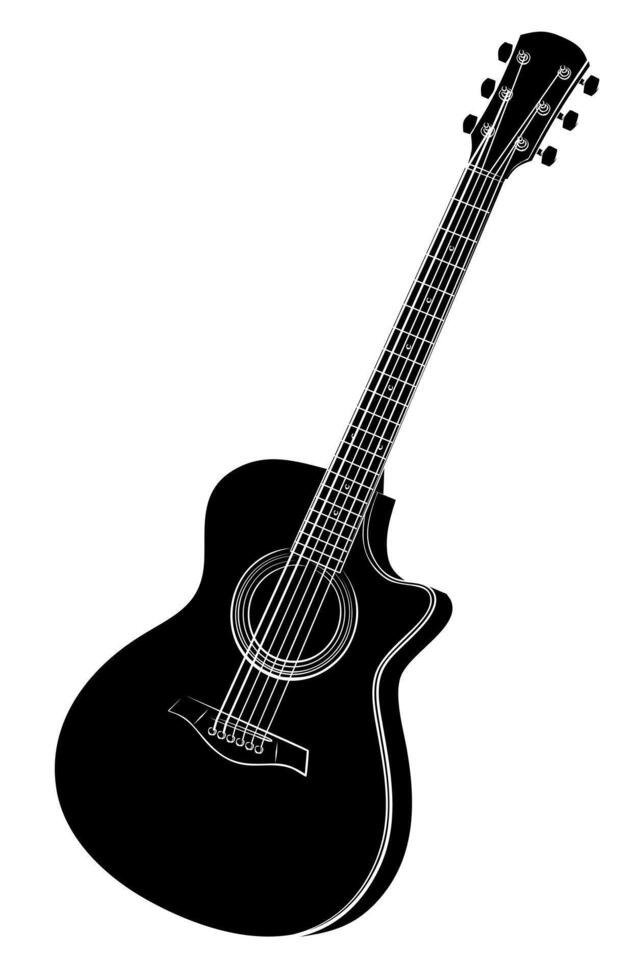 Black Acoustic Guitar Silhouette. vector