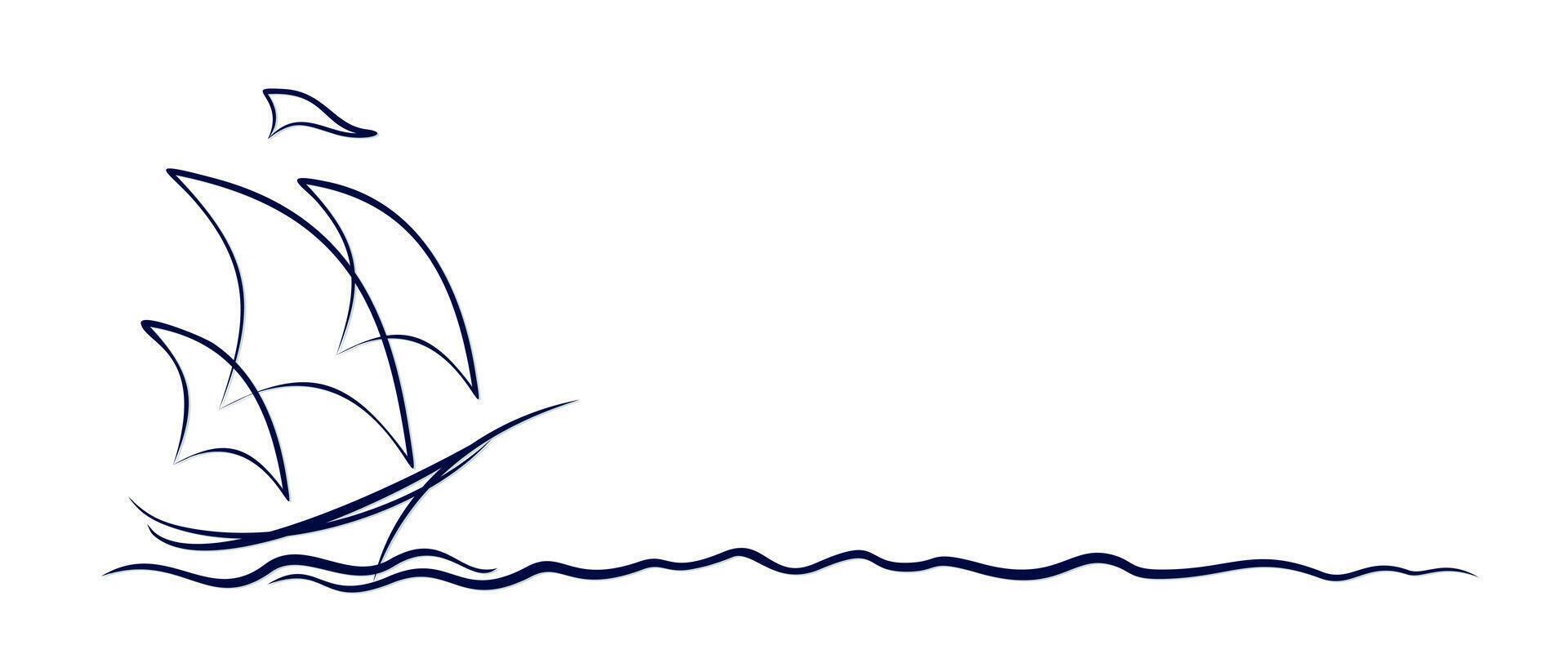 A sailing vessel logo with a wave. vector