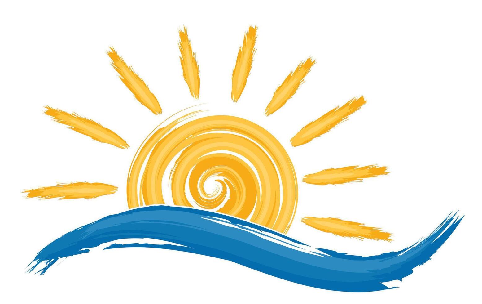 Logo of the dawn of the sun with a blue wave. vector