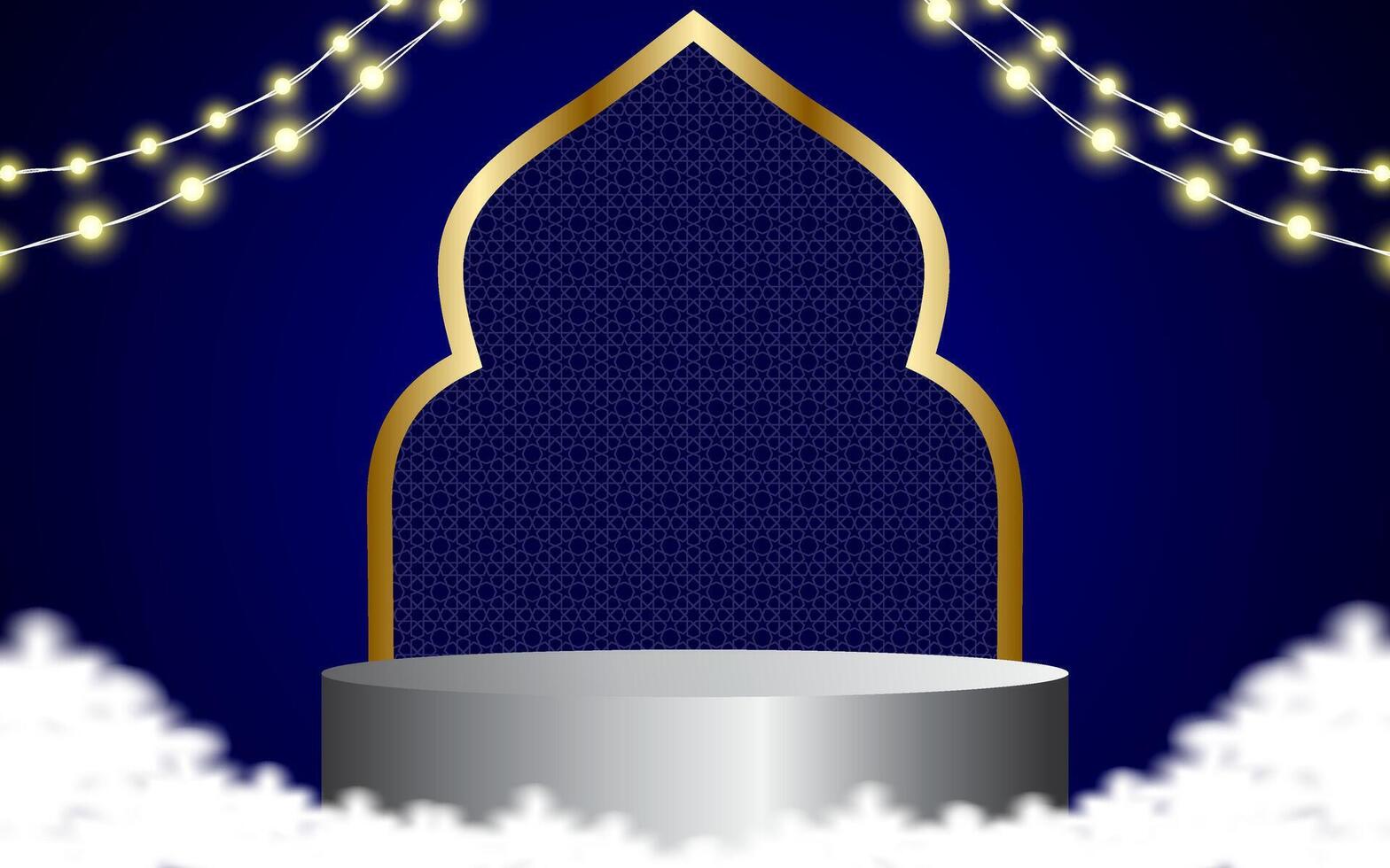 Ramadan kareem background with gold lamp and podium. vector