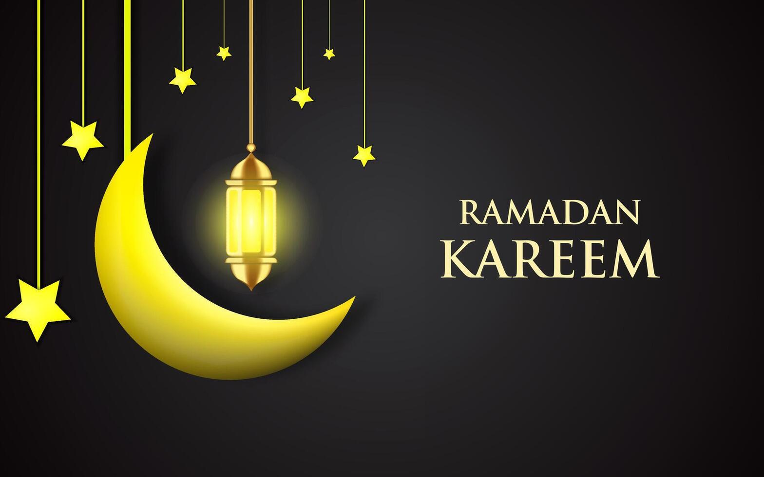Ramadan kareem background banner poster with hanging stars, lanterns and moon. vector