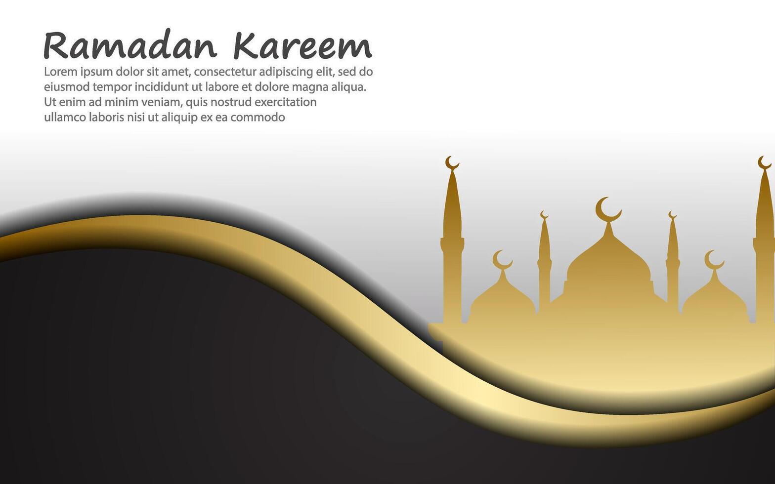 Ramadan Kareem or Template with Golden Moon, 3d Paper cut Waves. vector