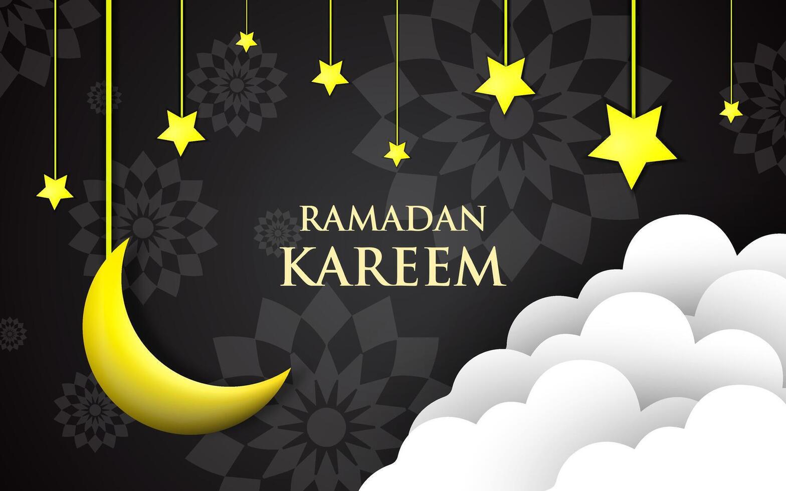 Modern flat design for Ramadan Kareem with hanging crescent moon, and stars. vector