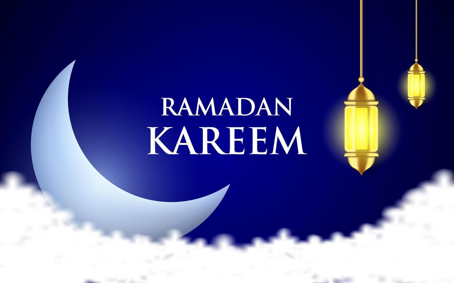 Islamic greetings ramadan kareem card design background with lantern and crescent moon. vector