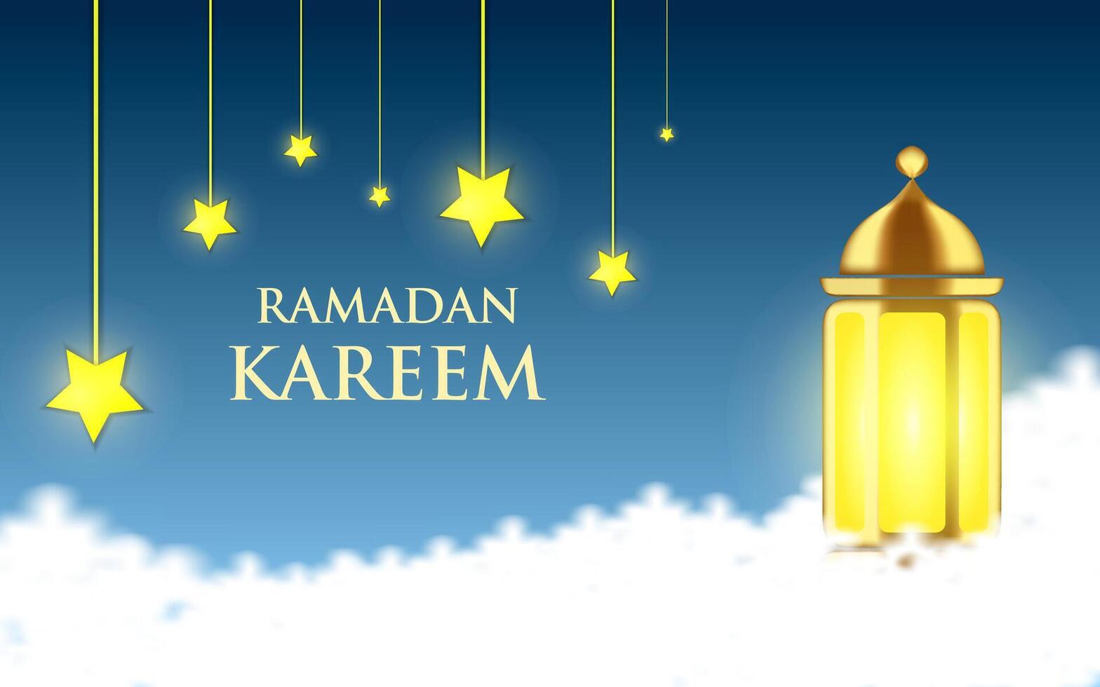 Ramadan kareem background banner poster with hanging stars, lanterns. vector