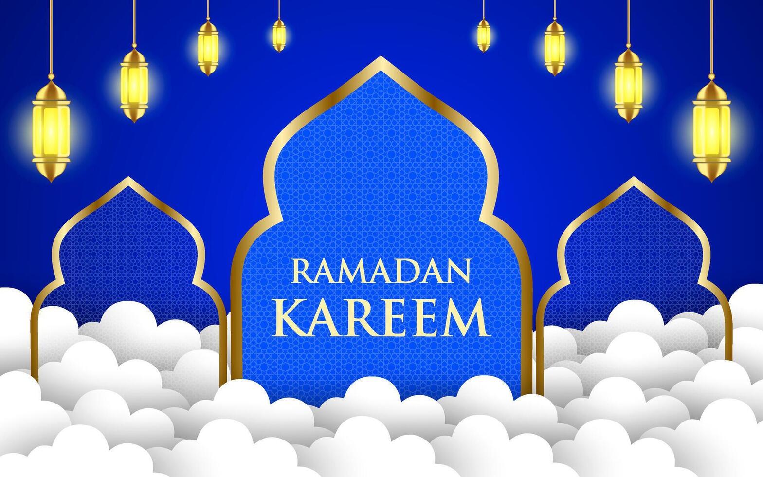Ramadan Kareem concept banner, gold 3d frame arabesque window on background, beautiful arabesque pattern. vector