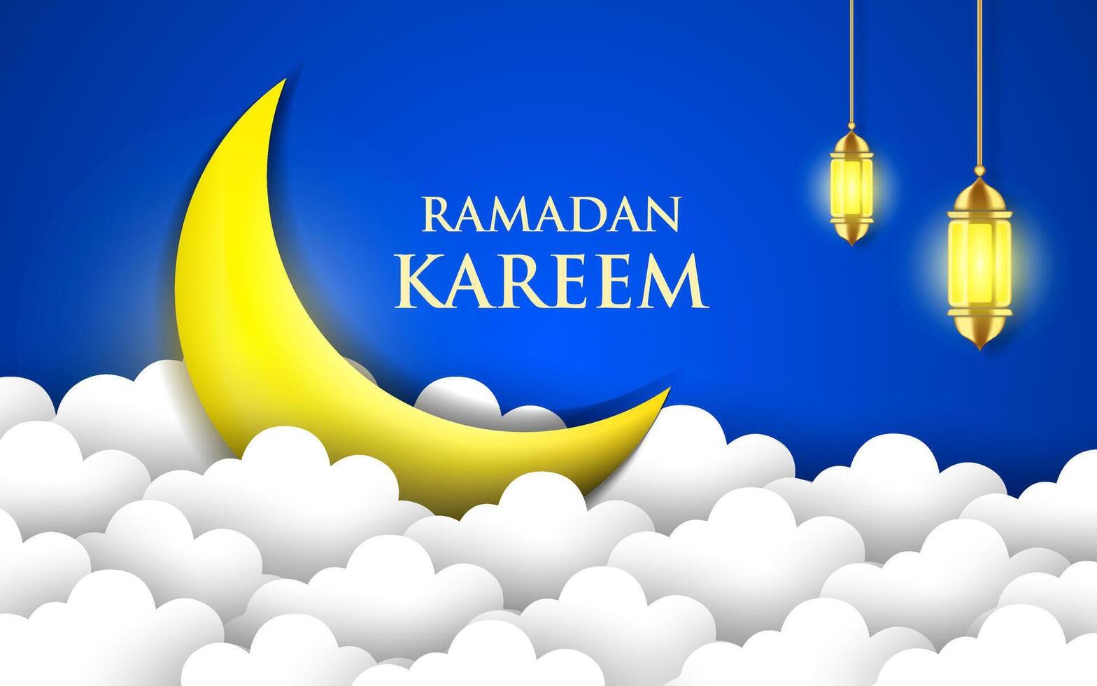 ramadan kareem card design background with lantern and crescent moon. vector